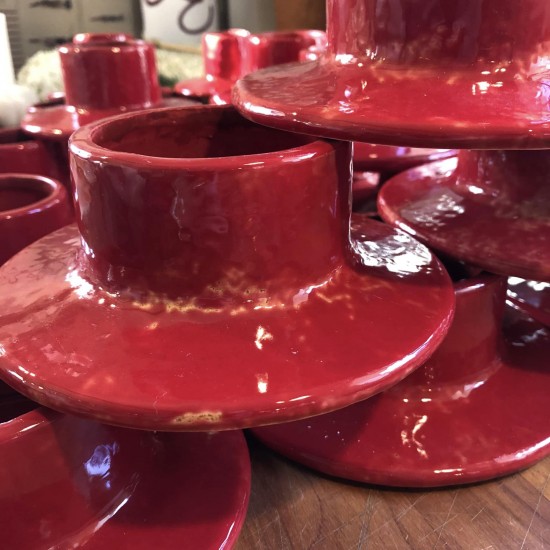 Unika keramik Lysestage til Bloklys Ø4 cm rød
