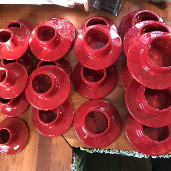 Unika keramik Lysestage til Bloklys Ø5 cm rød