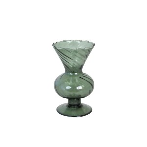 Grøn Glas vase på fod med swirl 13cm Grøn Glas vase på fod med swirl 13cm