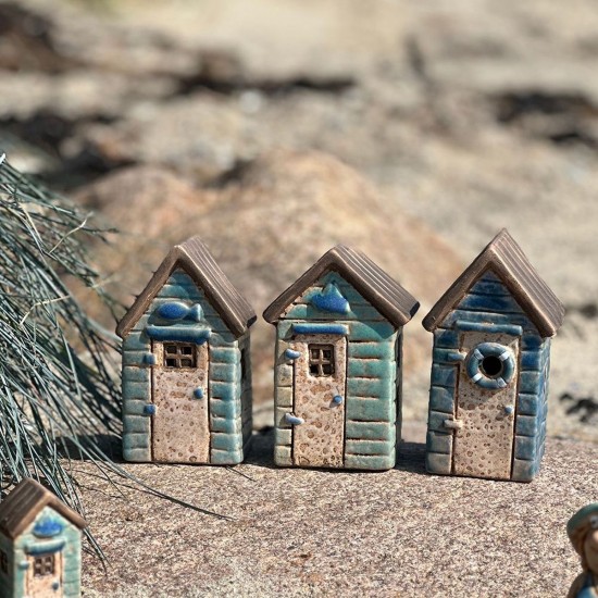 Strandhus blå keramik 11 cm Skib