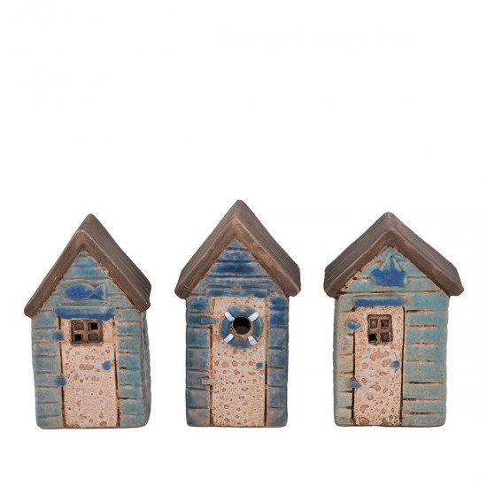 Strandhus blå keramik 11 cm Skib