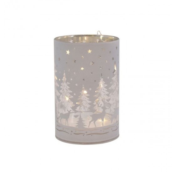 Glas stage med LED lys med timer H:12 cm hvid