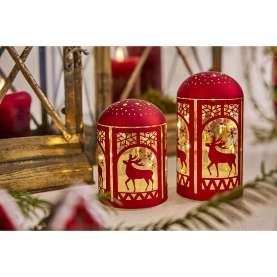 Glashus X-Mas LED med timer H:12 cm Rød