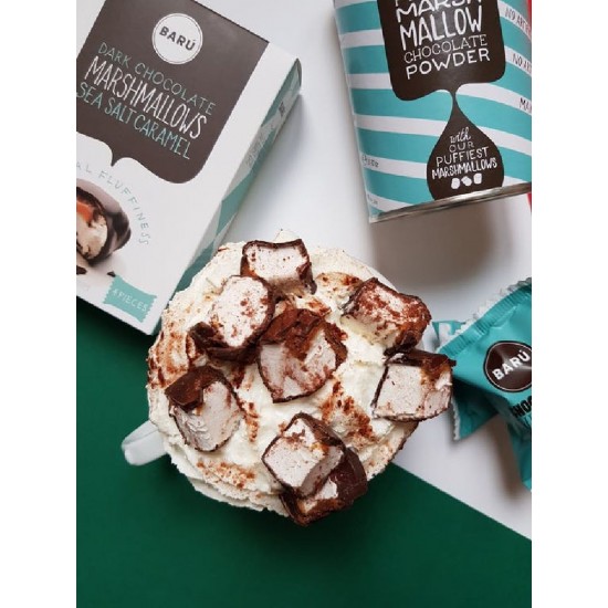 Marshmallow dyppet i mørk chokolade med indlagt Havsaltskaramel 15g fra BARU Marshmallow dyppet i mørk chokolade med indlagt Havsaltskaramel 15g fra BARU
