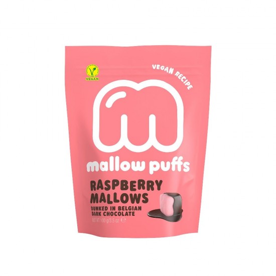 Hapsere Raspberry Marshmallow dyppet i mørk chokolade 100g fra BARU Hapsere Raspberry Marshmallow dyppet i mørk chokolade 100g fra BARU