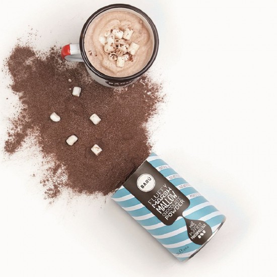 Luksus lys Chokolade pulver med små marshmallows 250g fra BARU til varm cacao lyseblå Luksus lys Chokolade pulver med små marshmallows 250g fra BARU til varm cacao lyseblå