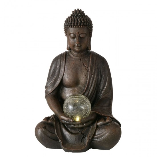 Buddha med LED lys Brun H37cm