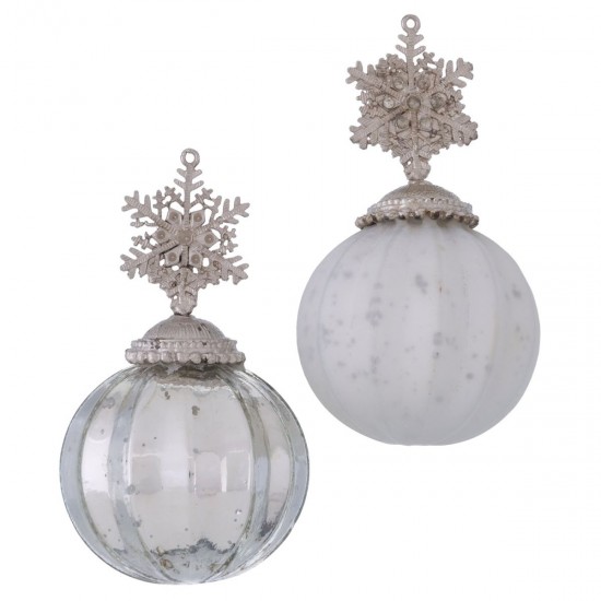 Julekugle med snefnug i top H11cm