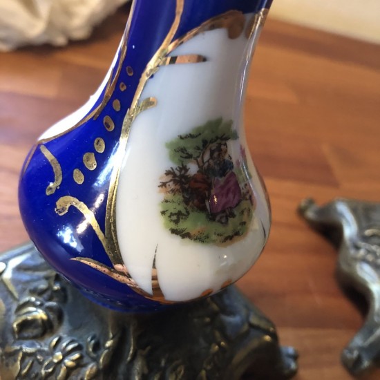 Antikke franske Lysestager i Porcelæn og messing Antikke franske Lysestager i Porcelæn og messing