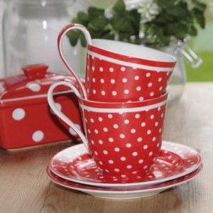 Kaffekop med underkop - Spot Red GreenGate