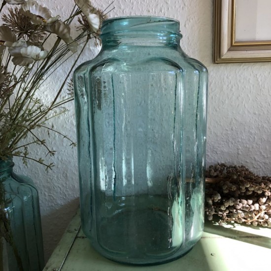 Stort Flot gammelt sylteglas 31 cm i Mint glas