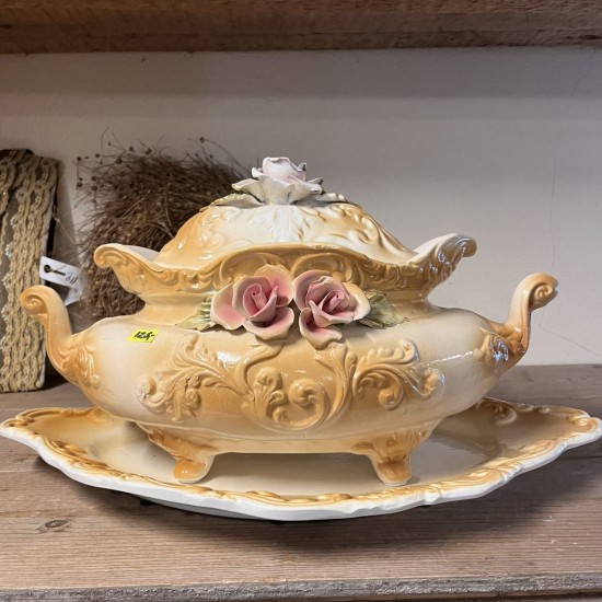 Antik smuk stor Majolica Opsats med stort fad 50 cm
