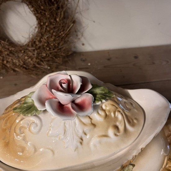 Antik smuk stor Majolica Opsats med stort fad 50 cm