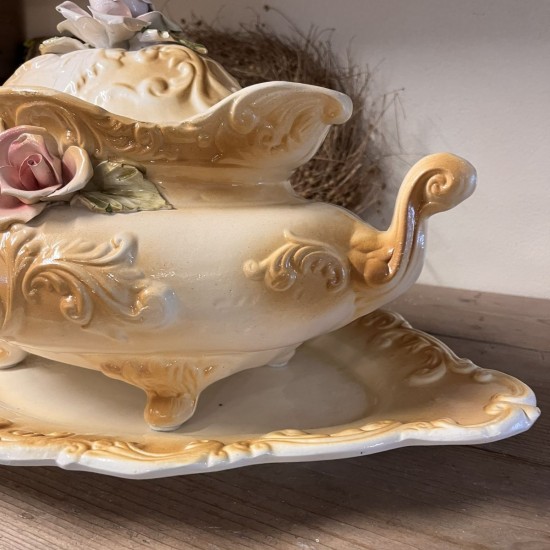 Antik smuk stor Majolica Opsats med stort fad 50 cm