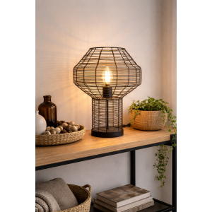 Sort Design bordlampe i trådnet ca 50 cm