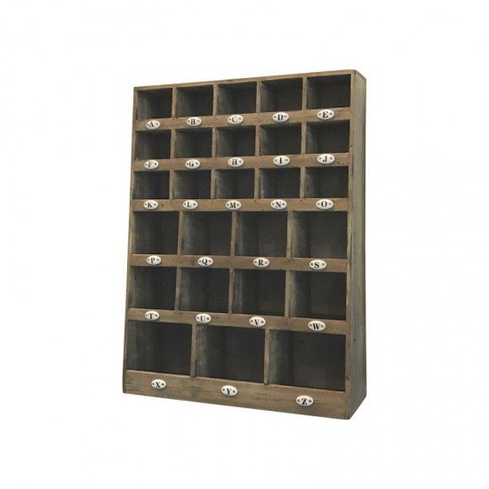 Sorteringsreol - 26 små rum med bogstaver Sorteringsreol - 26 små rum med bogstaver