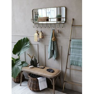 Spejl med hylde og 8 knager B87cm Messing Spejl med hylde og 8 knager B87cm Messing