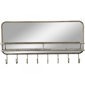 Spejl med hylde og 8 knager B87cm Messing Spejl med hylde og 8 knager B87cm Messing