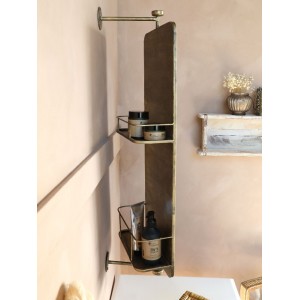 Spejl med 2 hylder bagpå H80cm messing