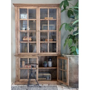 Vitrineskab med 4 låger og hylder genbrugstræ