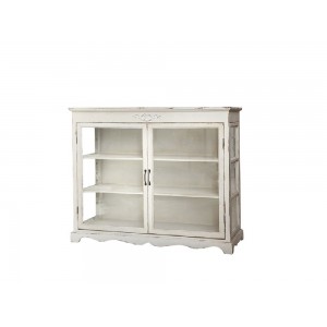 Skab med 2 hylder og glaslåger B106cm Creme