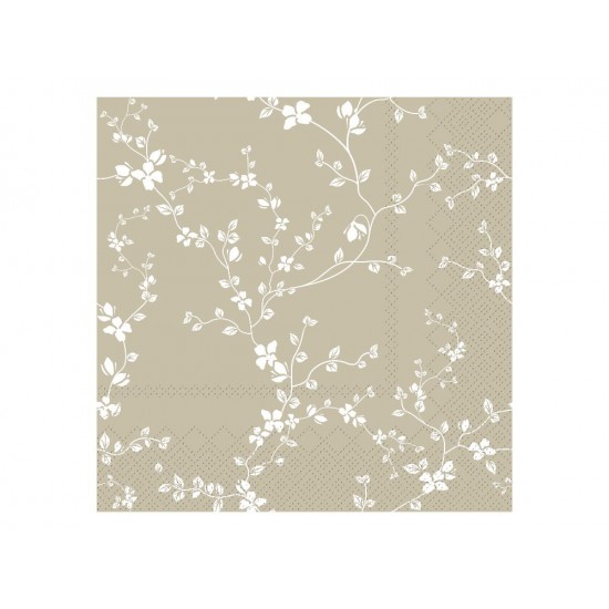 20 stk. Middagsservietter brun med blomst 20 stk. Middagsservietter brun med blomst
