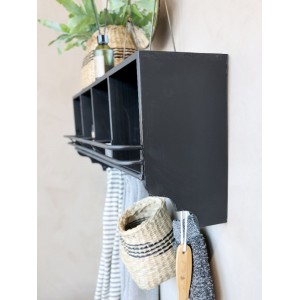 Hylde med 4 rum og 5 knager B80cm antique sort