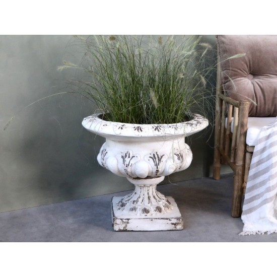 Blomster Krukke i fiber H48cm Opsats på fod Antique Creme
