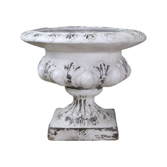 Blomster Krukke i fiber H48cm Opsats på fod Antique Creme