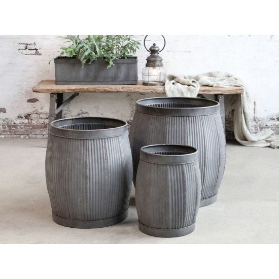 Blomster skjuler i zink med riller H40cm Ø36cm