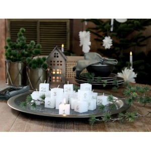 Kalenderlys antique hvid 24 stk med nummer 1-24 H3.5cm