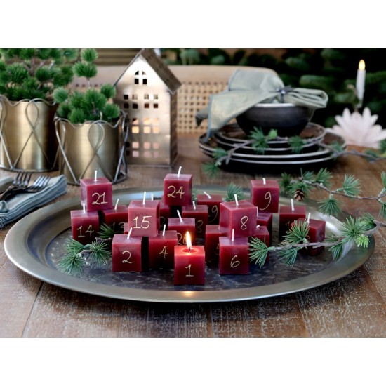 Kalenderlys antique cherry 24 stk med nummer 1-24 H3.5cm Kalenderlys antique cherry 24 stk med nummer 1-24 H3.5cm