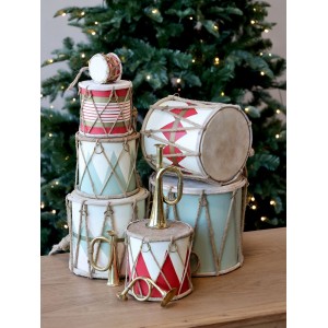 Rød Vintage tromme med læder håndlavet Ø6cm