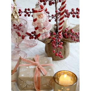 Lyserød Julekugle Julemand med sukkerstok til ophæng 12cm