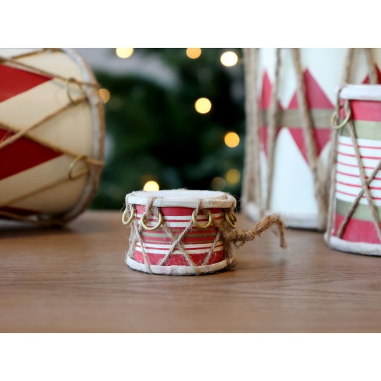 Rød Vintage tromme med læder håndlavet Ø6cm