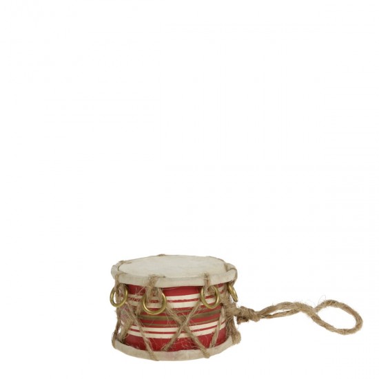 Rød Vintage tromme med læder håndlavet Ø6cm