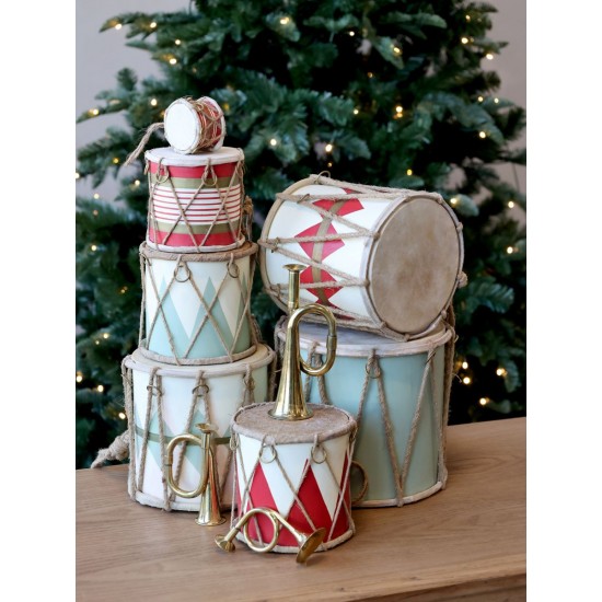 Rød Vintage tromme med læder håndlavet Ø6cm