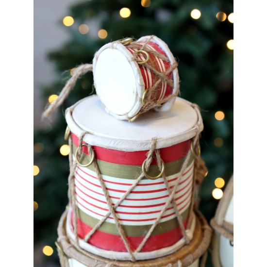 Rød Vintage tromme med læder håndlavet Ø6cm