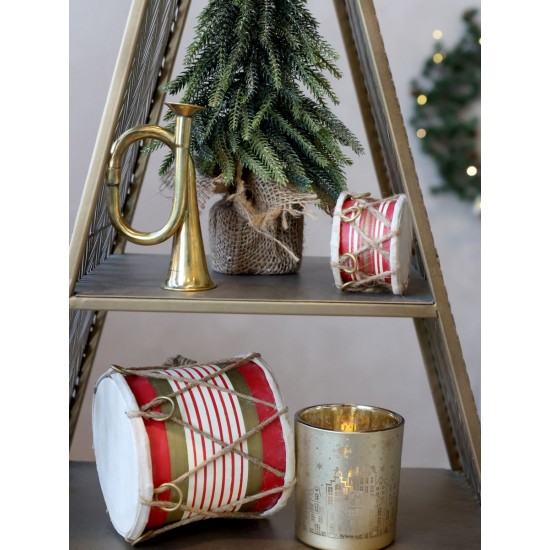 Rød Vintage tromme med læder håndlavet Ø6cm