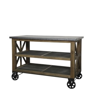 Køkkenø på hjul med zinktop og hylder 60x120cm