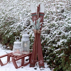 Vintage ski med stave til deko H74cm