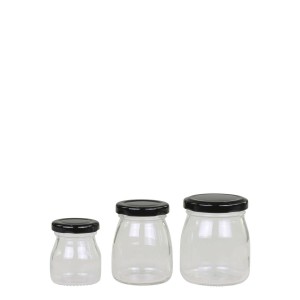 Sæt opbevaringsglas sort skruelåg H6-8c, Sæt opbevaringsglas sort skruelåg H6-8c,