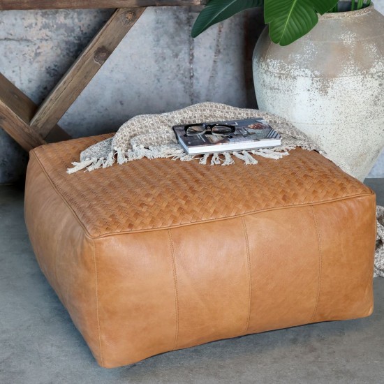 Loungepuf i læder 75x75cm Loungepuf i læder 75x75cm