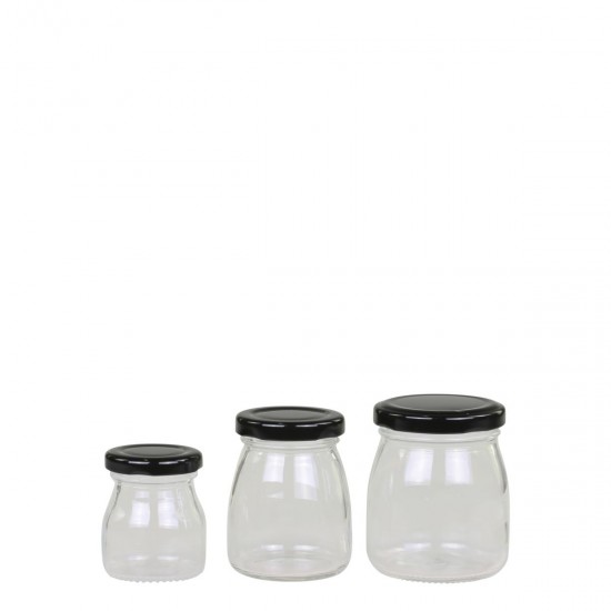 Sæt opbevaringsglas sort skruelåg 6-8cm