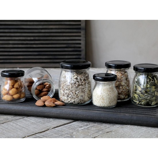 Sæt opbevaringsglas sort skruelåg 6-8cm