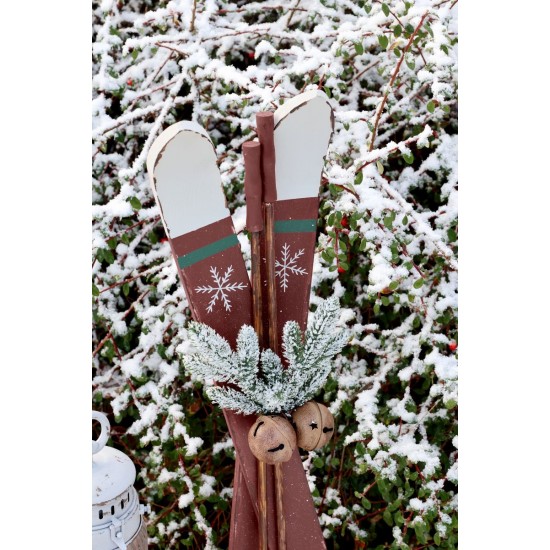 Vintage ski med stave til deko H74cm
