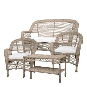 Havesæt i flet med bord, sofa og 2 stole med hynder