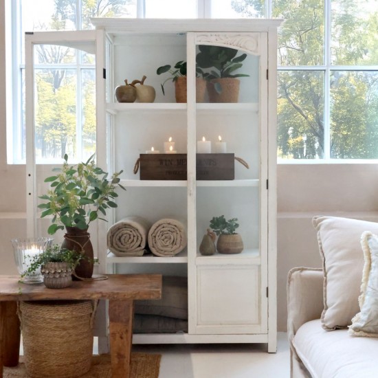 Vitrineskab med glaslåger og hylder H170cm