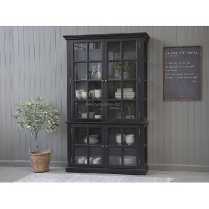 Vitrineskab sort med 4 låger og hylder