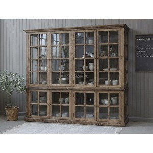 Vitrineskab med 8 låger og hylder genbrugstræ